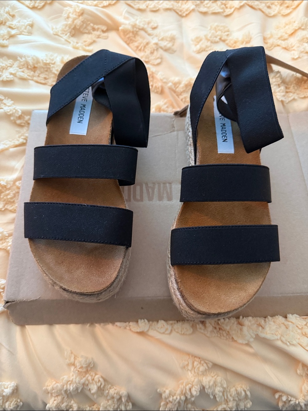 Steve Madden Black Strappy Espadrille Platform Sandals